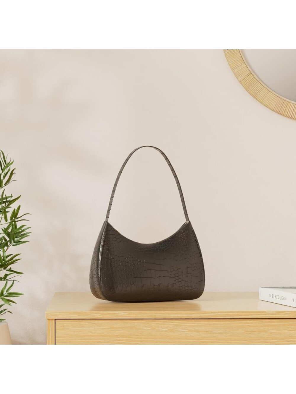 Women Crocodile&black Shoulder Tote Bag Cute Hobo Mini Clutch Zipper Bag